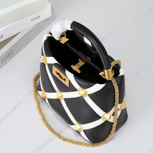 Load image into Gallery viewer, Valentino Garavani Small Roman Stud The Handle Bag In Nappa With Grid Detailing