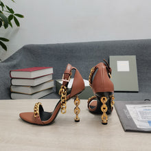 Load image into Gallery viewer, Tom Ford Mirror Leather Chain Heel Ankle Strap Sandal