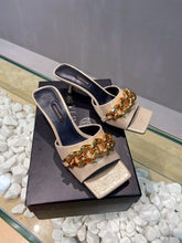 Load image into Gallery viewer, Versace Medusa Chain Mid Heel Nappa Leather Mule