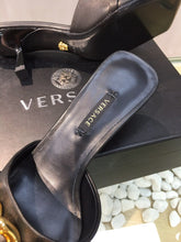 Load image into Gallery viewer, Versace Medusa Chain Mid Heel Nappa Leather Mule