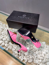 Load image into Gallery viewer, Versace Medusa Chain Mid Heel Nappa Leather Mule
