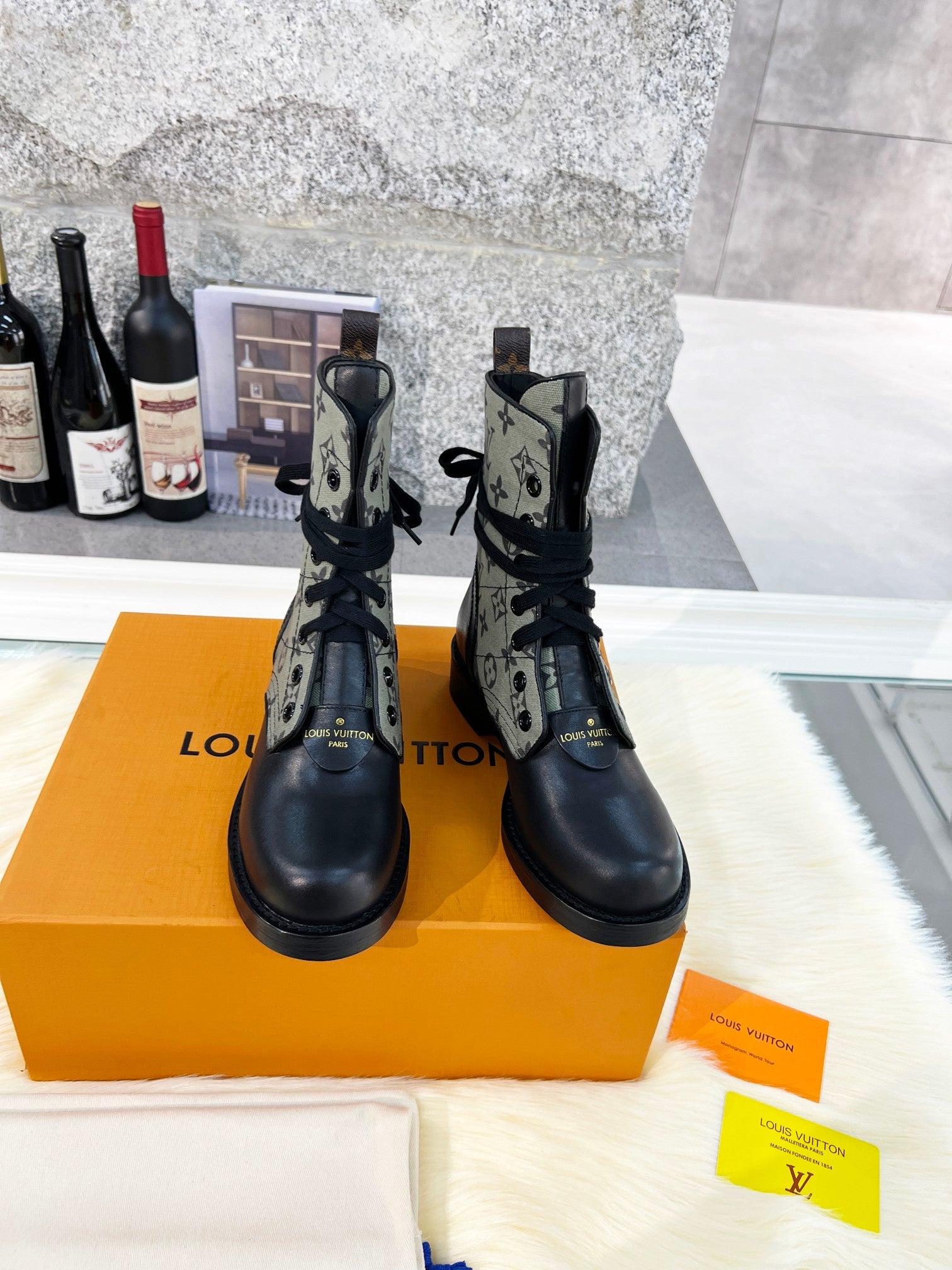 Louis Vuitton, Shoes, Louis Vuitton Black Patches Leather Metropolis  Ranger Boots