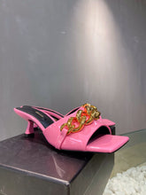 Load image into Gallery viewer, Versace Medusa Chain Mid Heel Nappa Leather Mule