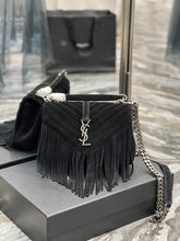 Load image into Gallery viewer, YSL College Medium Chain Bag In Light Suede With Fringes