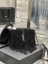 Load image into Gallery viewer, YSL College Medium Chain Bag In Light Suede With Fringes
