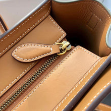 Load image into Gallery viewer, Celine MICRO LUGGAGE HANDBAG IN TEXTILE AND NATURAL CALFSKIN TAN/WHITE