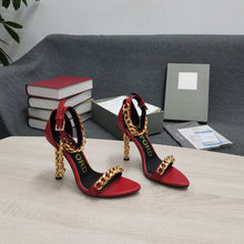 Load image into Gallery viewer, Tom Ford Mirror Leather Chain Heel Ankle Strap Sandal