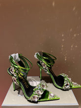 Load image into Gallery viewer, Tom Ford Mirror Leather And Crystal Stones Pointy Jewel Sandal