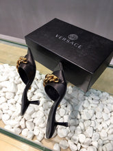 Load image into Gallery viewer, Versace Medusa Chain Mid Heel Nappa Leather Mule