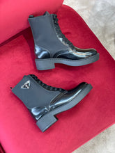 Load image into Gallery viewer, Prada Brushed-Leather and Re-Nylon Boots