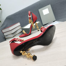 Load image into Gallery viewer, Tom Ford Mirror Leather Chain Heel Ankle Strap Sandal