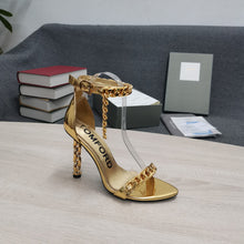 Load image into Gallery viewer, Tom Ford Mirror Leather Chain Heel Ankle Strap Sandal