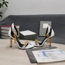 Load image into Gallery viewer, Tom Ford Mirror Leather Chain Heel Ankle Strap Sandal