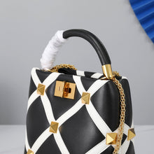 Load image into Gallery viewer, Valentino Garavani Small Roman Stud The Handle Bag In Nappa With Grid Detailing