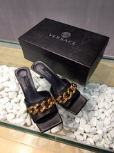 Load image into Gallery viewer, Versace Medusa Chain Mid Heel Nappa Leather Mule