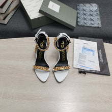 Load image into Gallery viewer, Tom Ford Mirror Leather Chain Heel Ankle Strap Sandal