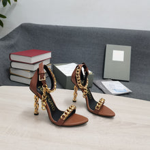Load image into Gallery viewer, Tom Ford Mirror Leather Chain Heel Ankle Strap Sandal