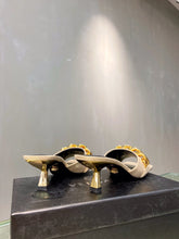 Load image into Gallery viewer, Versace Medusa Chain Mid Heel Nappa Leather Mule