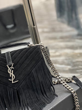 Load image into Gallery viewer, YSL College Medium Chain Bag In Light Suede With Fringes