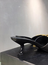 Load image into Gallery viewer, Versace Medusa Chain Mid Heel Nappa Leather Mule