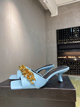Load image into Gallery viewer, Versace Medusa Chain Mid Heel Nappa Leather Mule