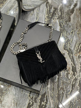 Load image into Gallery viewer, YSL College Medium Chain Bag In Light Suede With Fringes