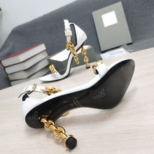 Load image into Gallery viewer, Tom Ford Mirror Leather Chain Heel Ankle Strap Sandal