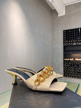 Load image into Gallery viewer, Versace Medusa Chain Mid Heel Nappa Leather Mule