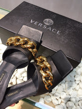 Load image into Gallery viewer, Versace Medusa Chain Mid Heel Nappa Leather Mule