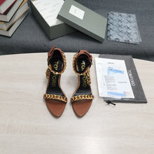 Load image into Gallery viewer, Tom Ford Mirror Leather Chain Heel Ankle Strap Sandal