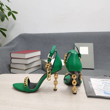 Load image into Gallery viewer, Tom Ford Mirror Leather Chain Heel Ankle Strap Sandal