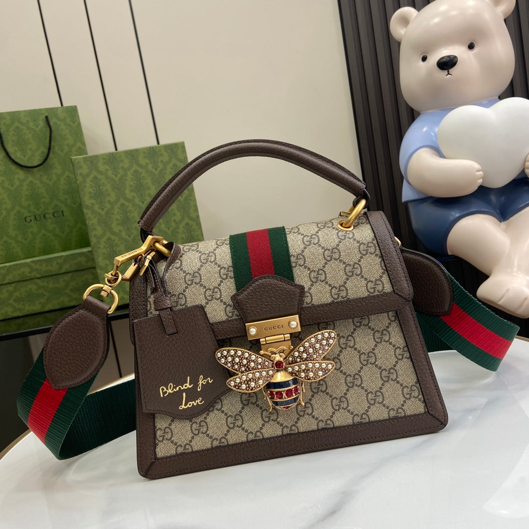 GUCCI GG Supreme Monogram Queen Margaret Top Handle Bag