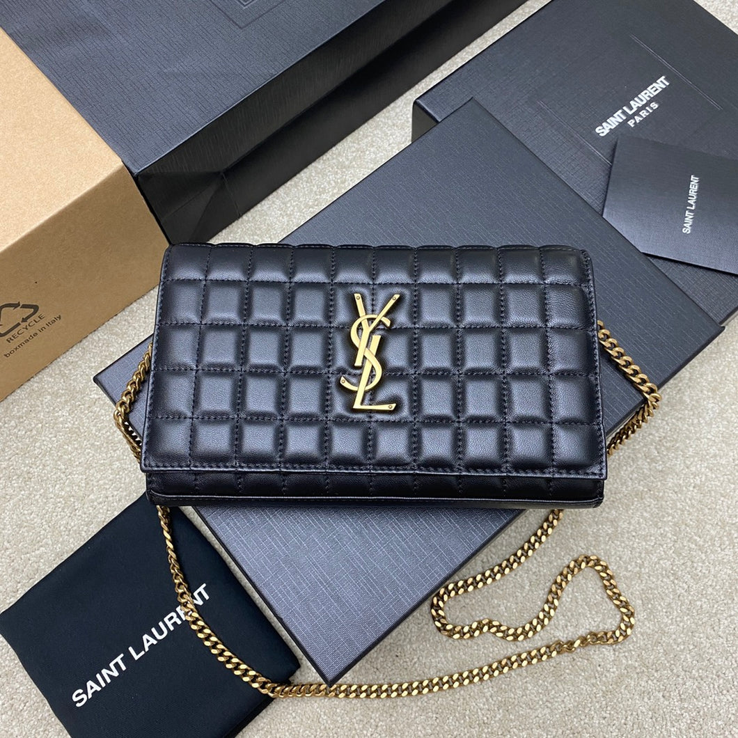 YSL Cassandre Matelassé Carré Chain Wallet IN Lambskin