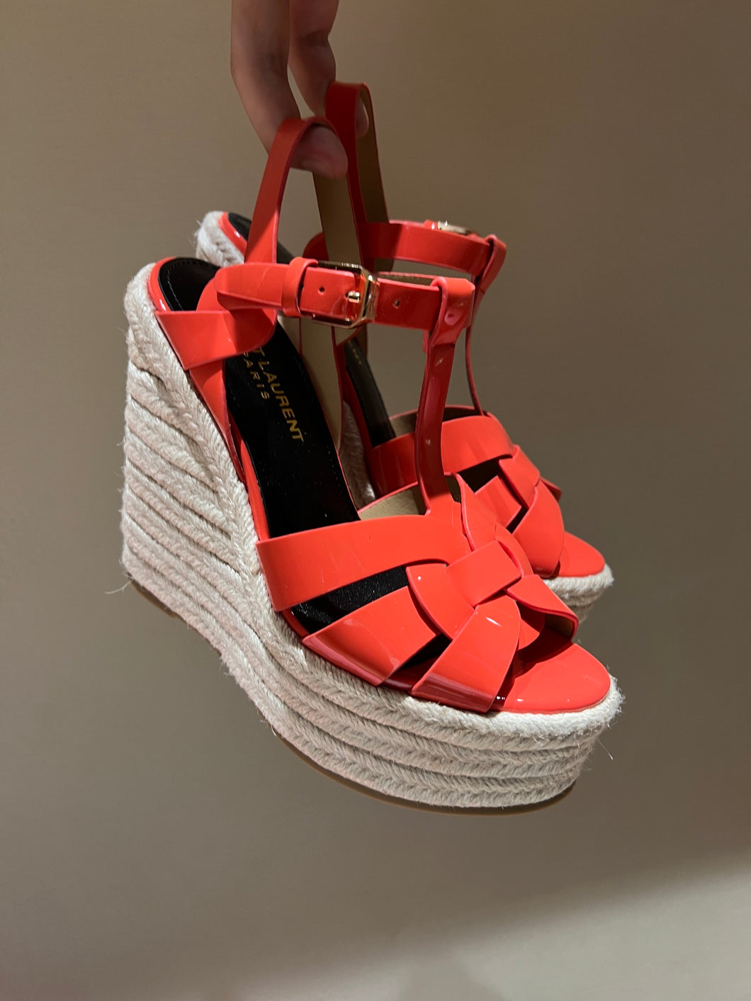 YSL TRIBUTE ESPADRILLES WEDGE IN SMOOTH LEATHER