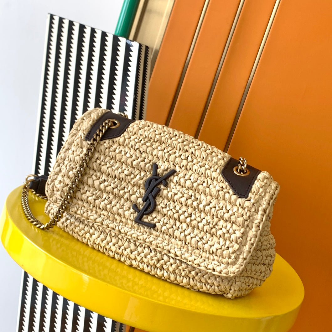 YSL Niki Medium Chain Bag In Raffia