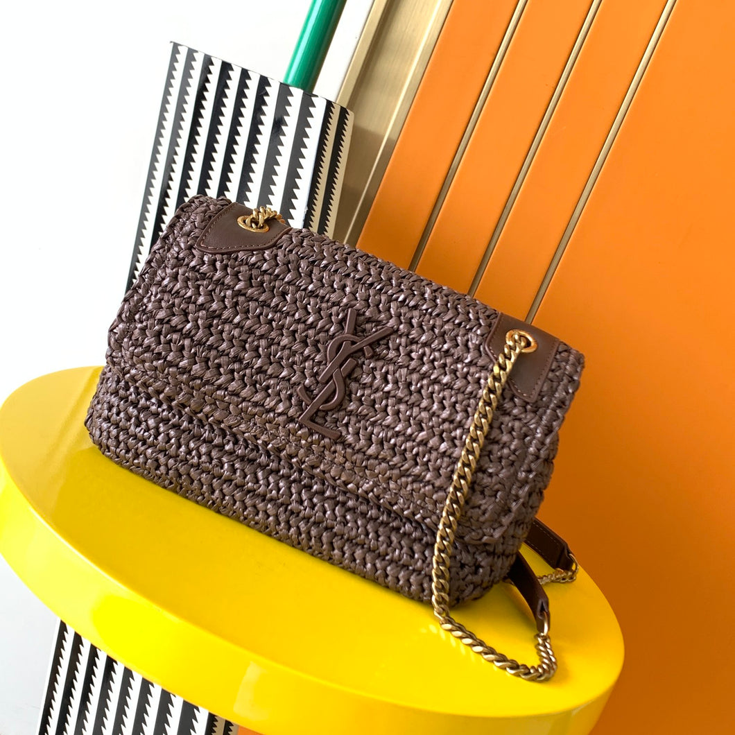 YSL Niki Medium Chain Bag In Raffia