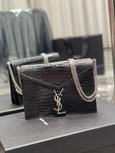 Load image into Gallery viewer, YSL Cassandra Medium Chain Bag In crocodile Embossed Shiny Leather
