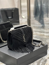 Load image into Gallery viewer, YSL College Medium Chain Bag In Light Suede With Fringes
