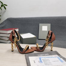 Load image into Gallery viewer, Tom Ford Mirror Leather Chain Heel Ankle Strap Sandal
