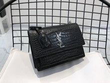 Load image into Gallery viewer, YSL Medium Sunset In Crocodile Embossed Shiny Leather Bag
