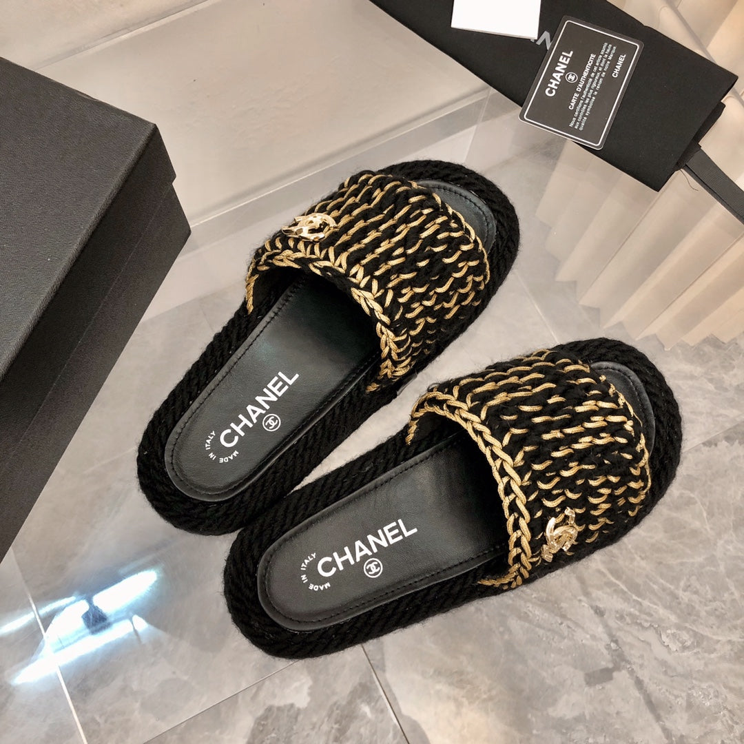 chanel braided knit mules
