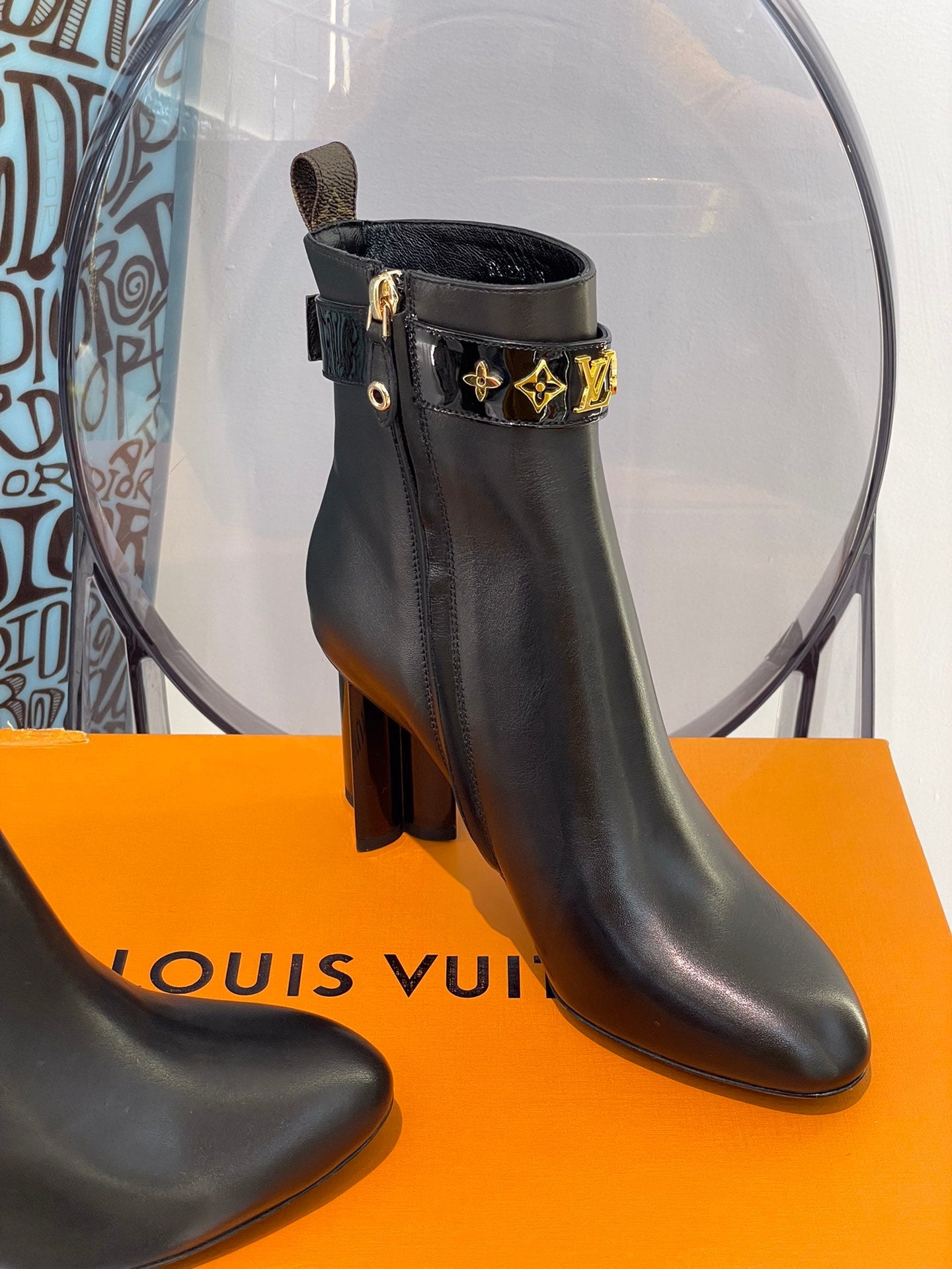 Louis Vuitton - Matchmake Calfskin & Monogram Heel Ankle Boots Black 36