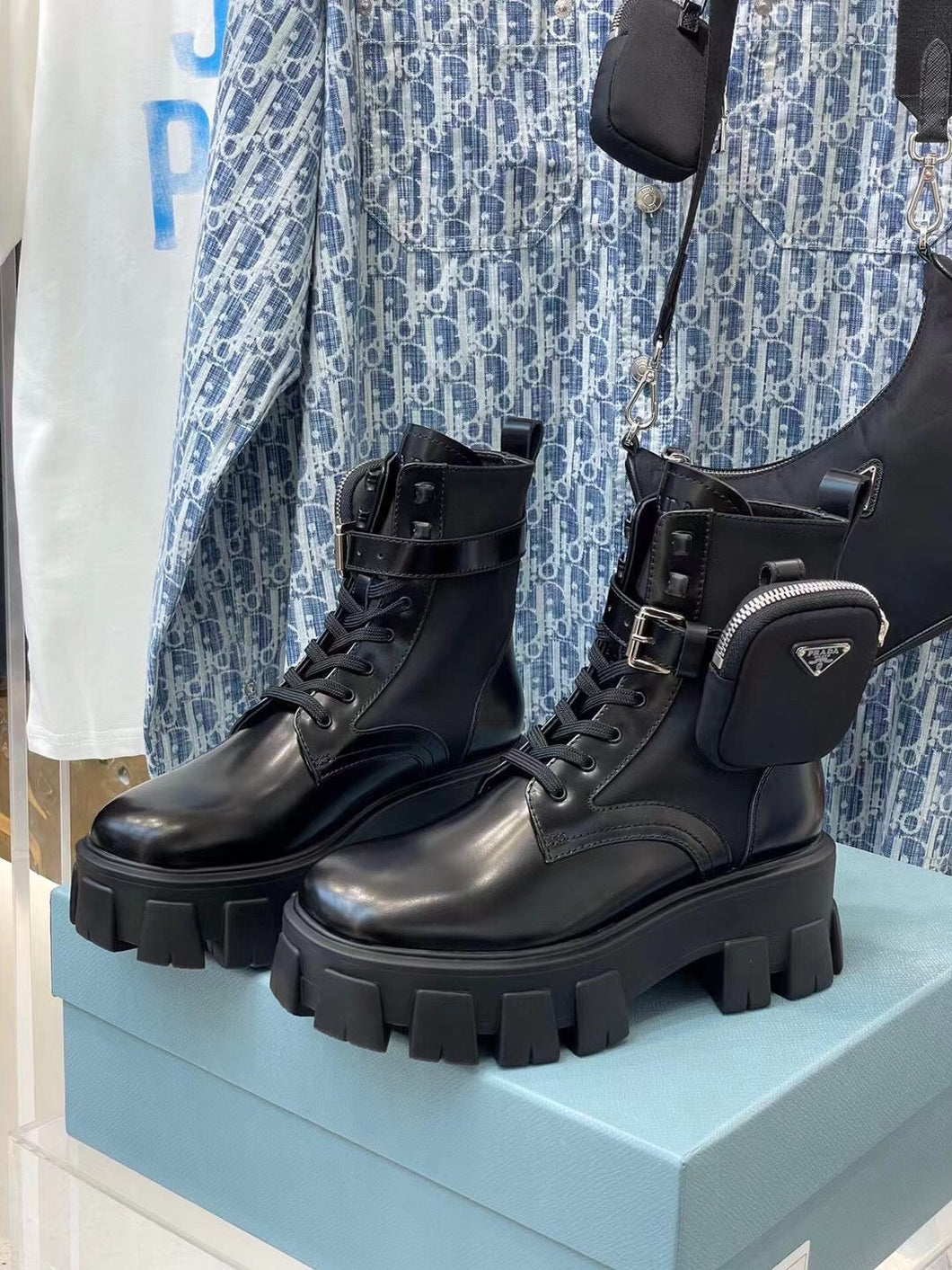 Prada Monolith brushed Rois Leather And Nylon Boots