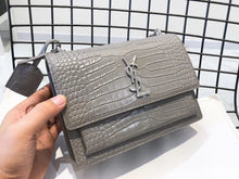 Load image into Gallery viewer, YSL Medium Sunset In Crocodile Embossed Shiny Leather Bag
