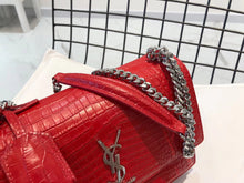 Load image into Gallery viewer, YSL Medium Sunset In Crocodile Embossed Shiny Leather Bag
