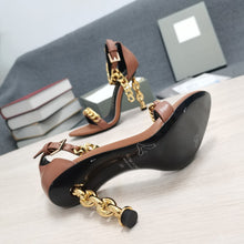 Load image into Gallery viewer, Tom Ford Mirror Leather Chain Heel Ankle Strap Sandal
