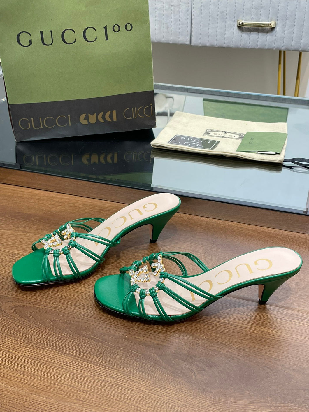Gucci Women Slide Sandal With Crystals