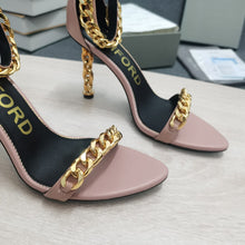 Load image into Gallery viewer, Tom Ford Mirror Leather Chain Heel Ankle Strap Sandal
