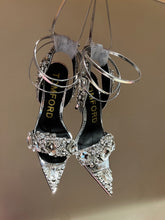 Load image into Gallery viewer, Tom Ford Mirror Leather And Crystal Stones Pointy Jewel Sandal
