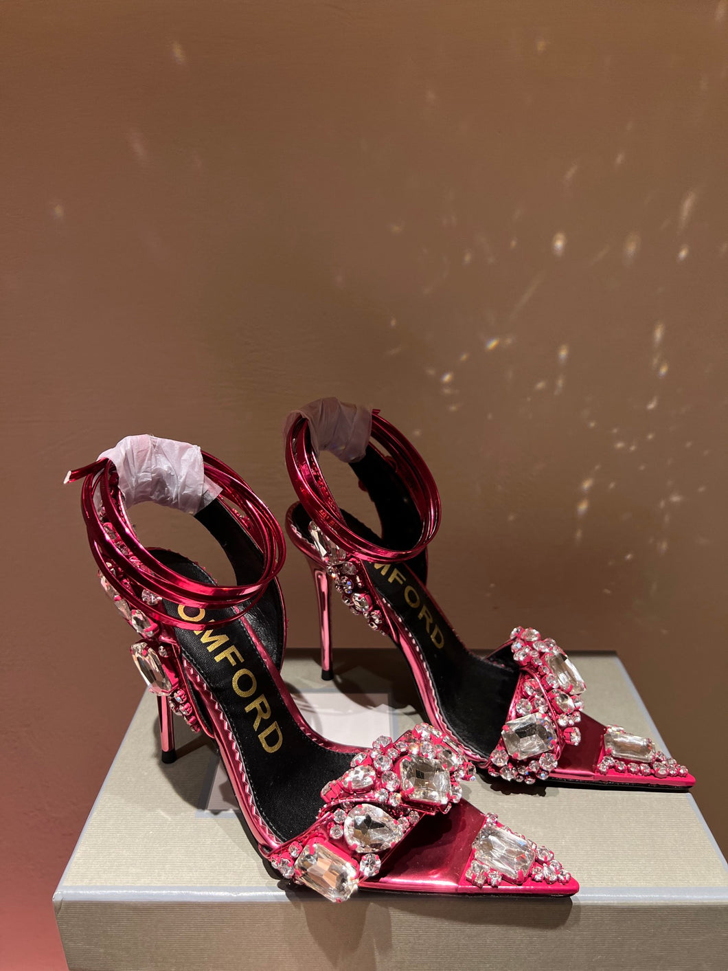 Tom Ford Mirror Leather And Crystal Stones Pointy Jewel Sandal